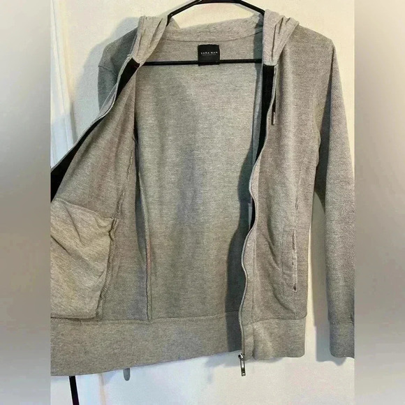 Zara Man Basic Collection Gray Full Zip Up Hoodie Mens Size Small - Picture 4 of 6